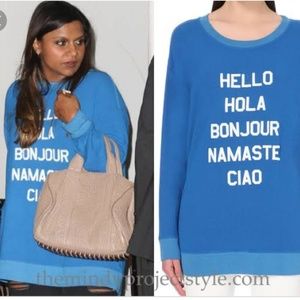 Wildfox Say Hello Crew Neck Sweater Blue Oversized